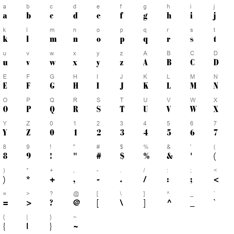 bodoni recut black condensed ssi normal Character Map