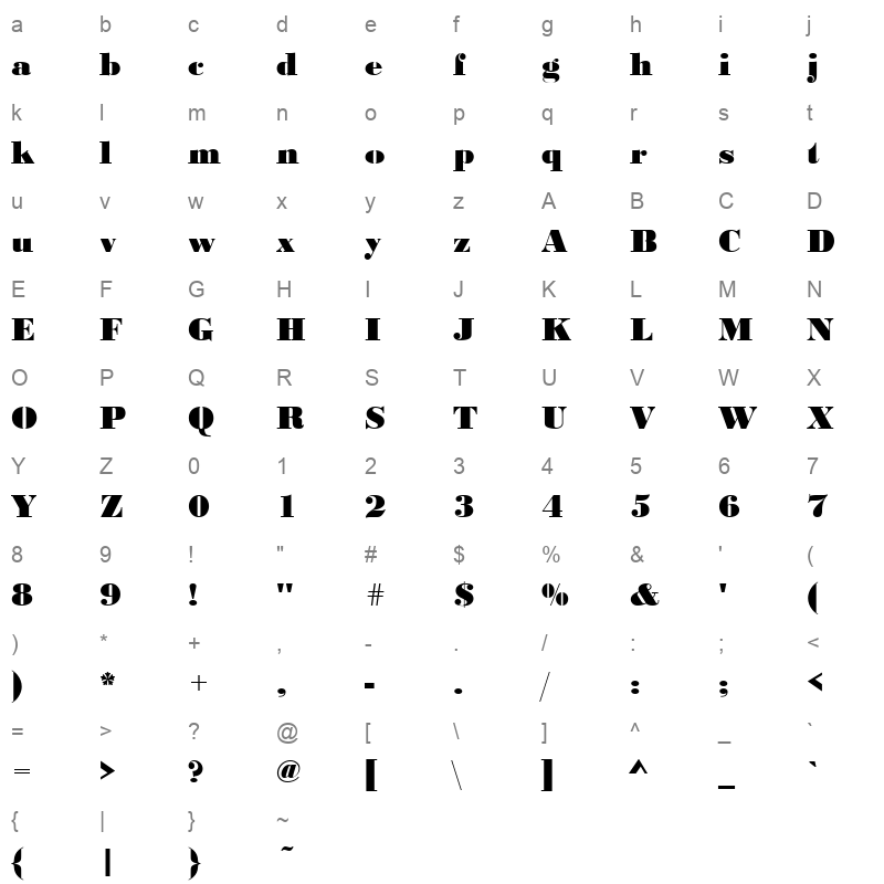bodoni urw black regular Character Map