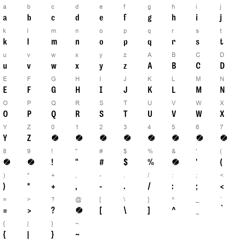 body grotesque slim bold Character Map