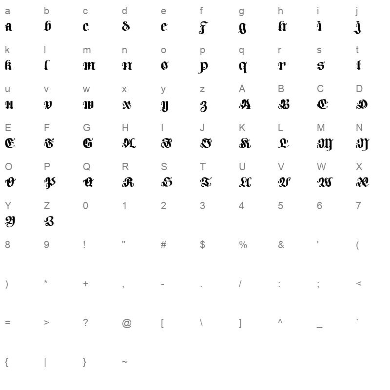 Bodywork Regular Character Map