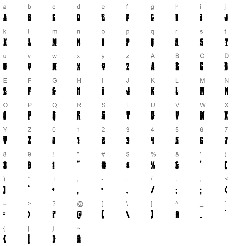 bog beast condensed Character Map
