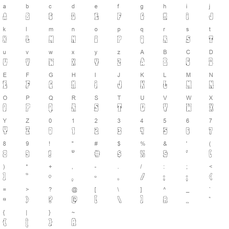bog beast outline Character Map