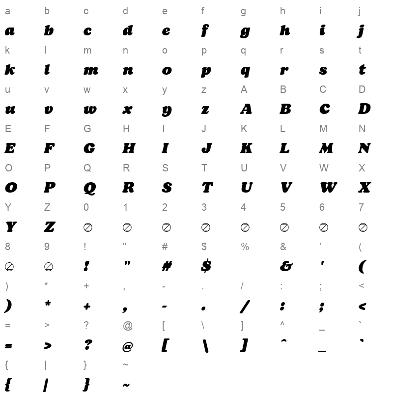 bogart black italic demo Character Map
