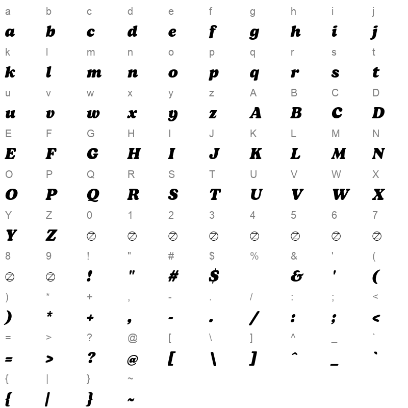 bogart extrabold italic trial Character Map