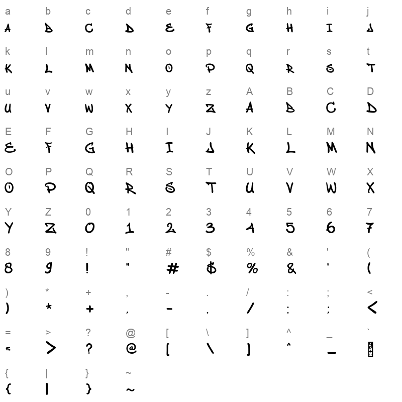 BomberUrban Regular Character Map