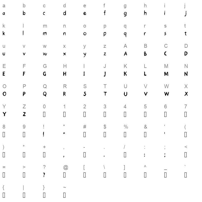 Bone Regular Character Map