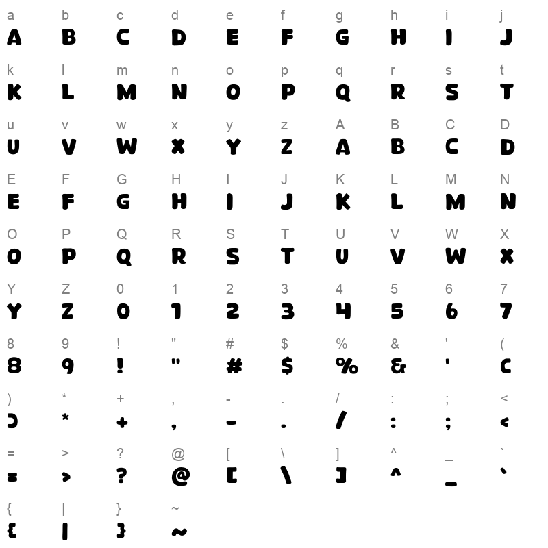 Boohong Character Map
