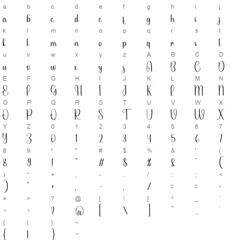 Bookline Character Map
