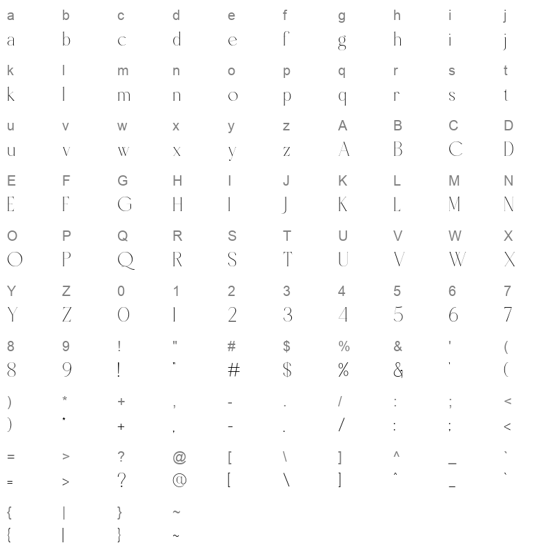 BORCHA regular Character Map