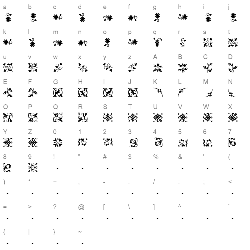 Borderbats Fleur Regular Character Map