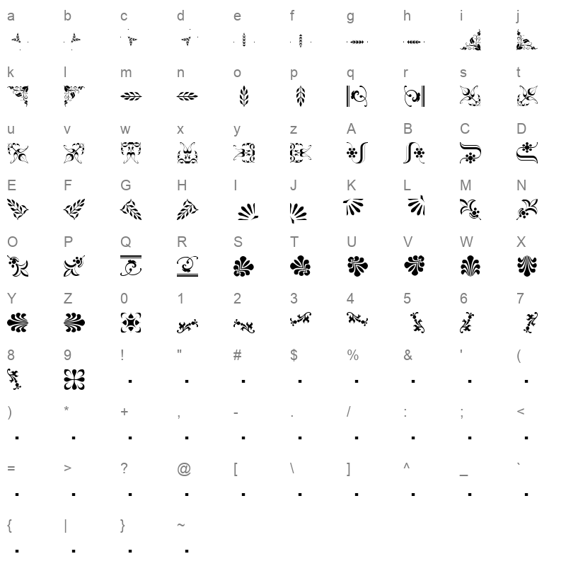 Borderbats Fleur2 Regular Character Map