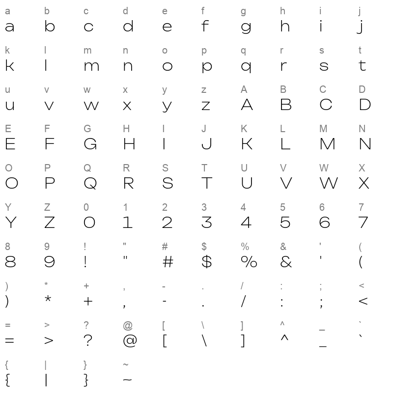 Bounded ExtraLight Character Map