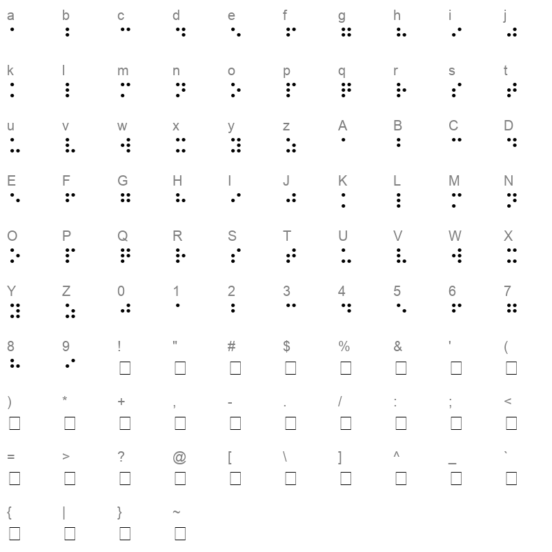 Braille Regular Character Map
