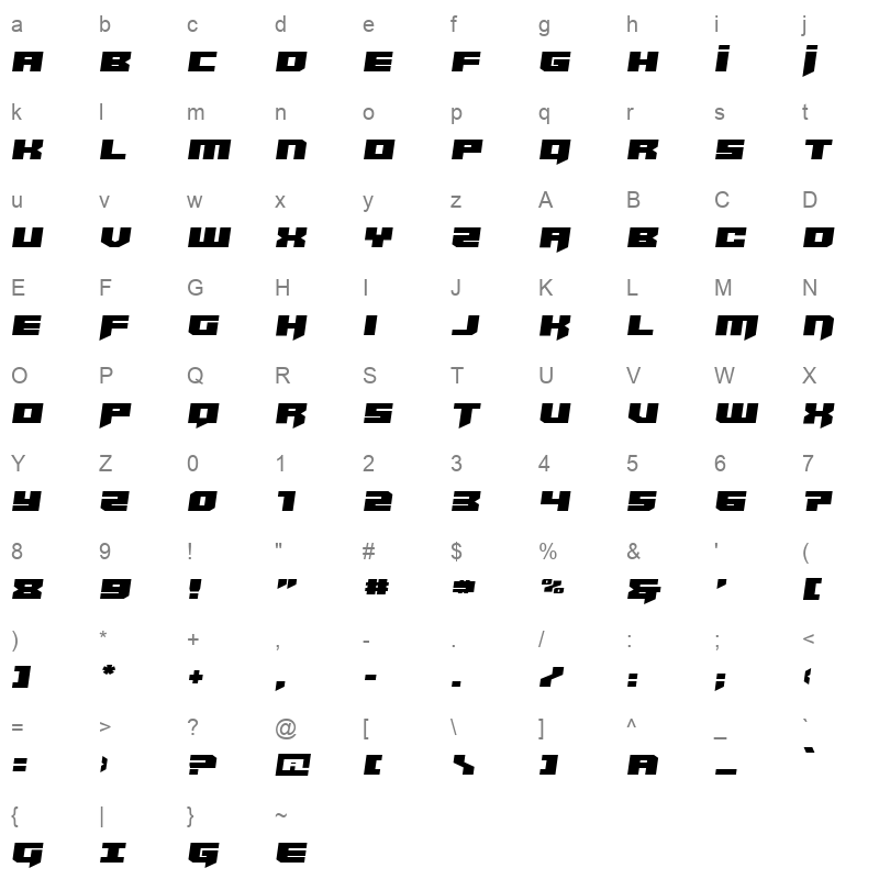 bridge officers light straight Character Map
