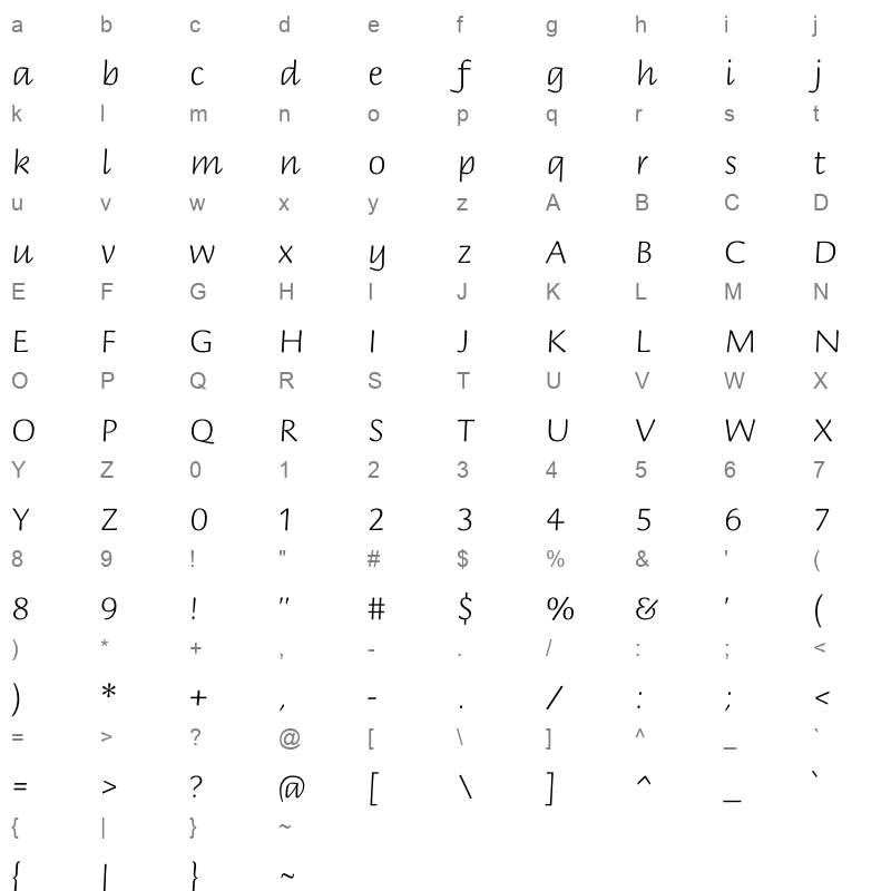 BriemHand VariableFont wght Character Map
