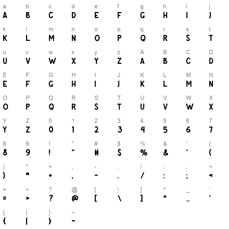 BRIGHT NIGHT Character Map