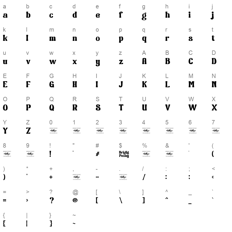 Bright Peony Character Map