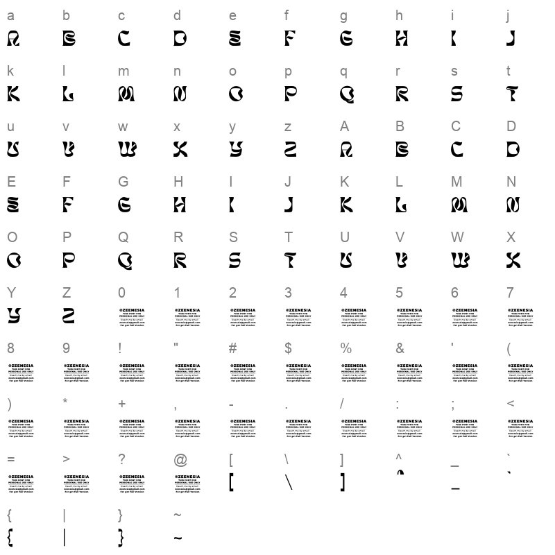 BROMAN Character Map