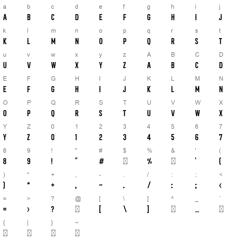 Bronco Character Map