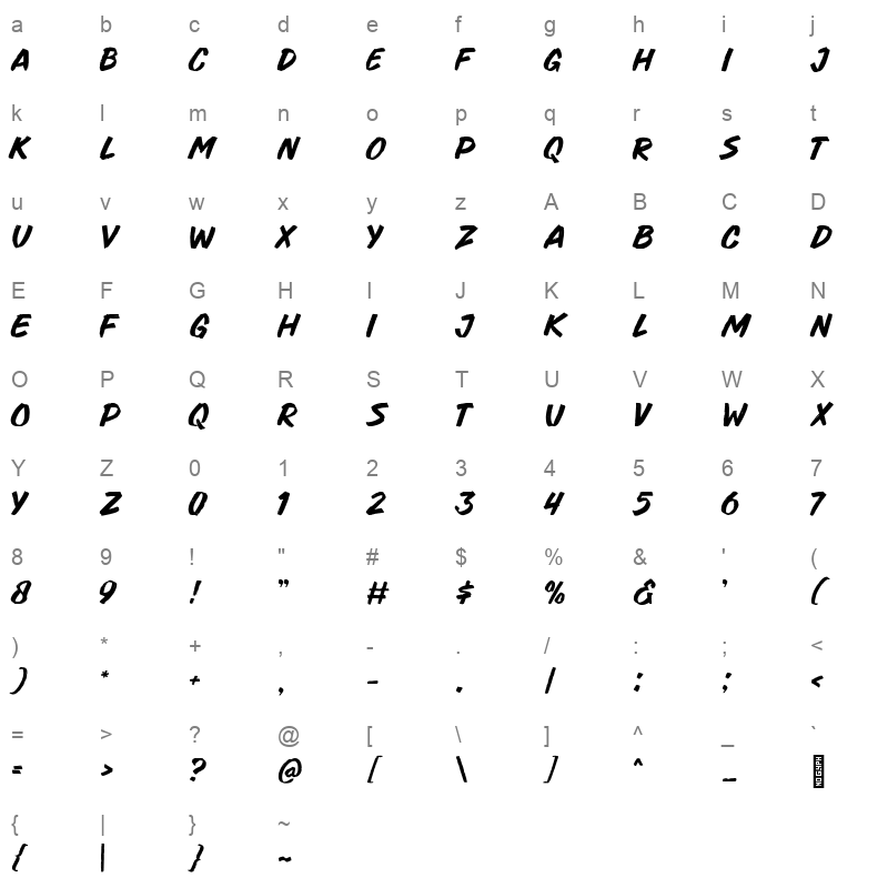 BrushSquad Version Regular Character Map