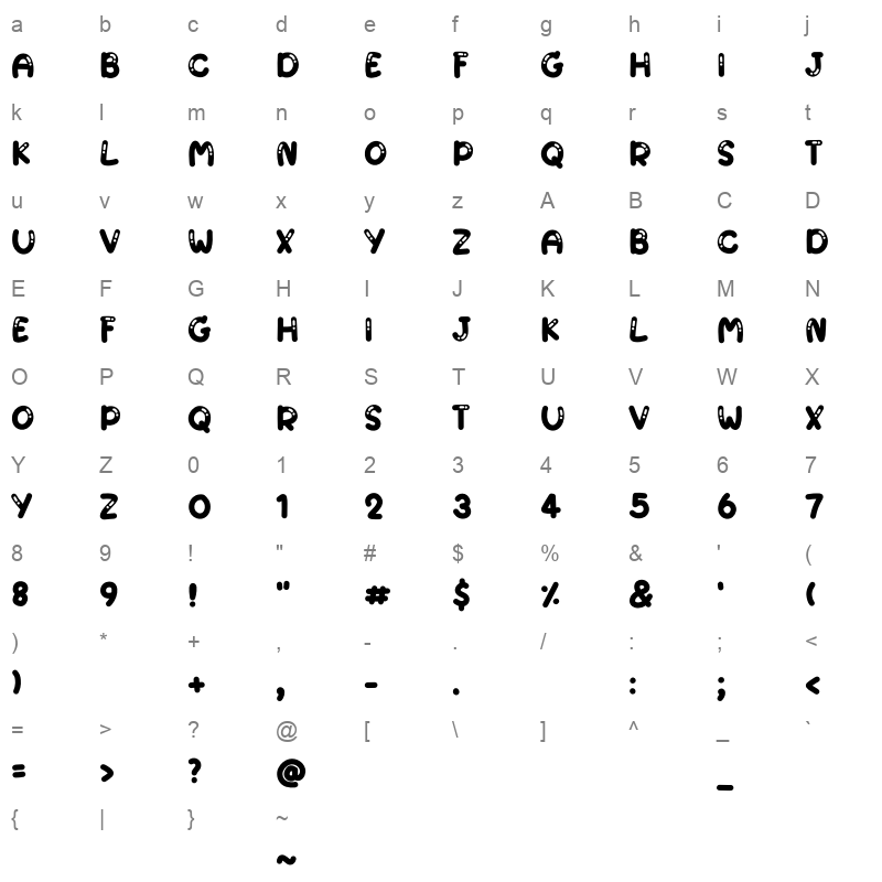 Bubble gum Character Map