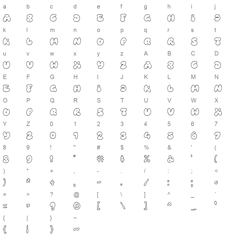 Bubble Street Outline Character Map