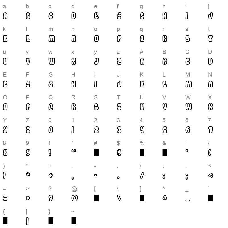Bubblez Graffiti Regular Character Map