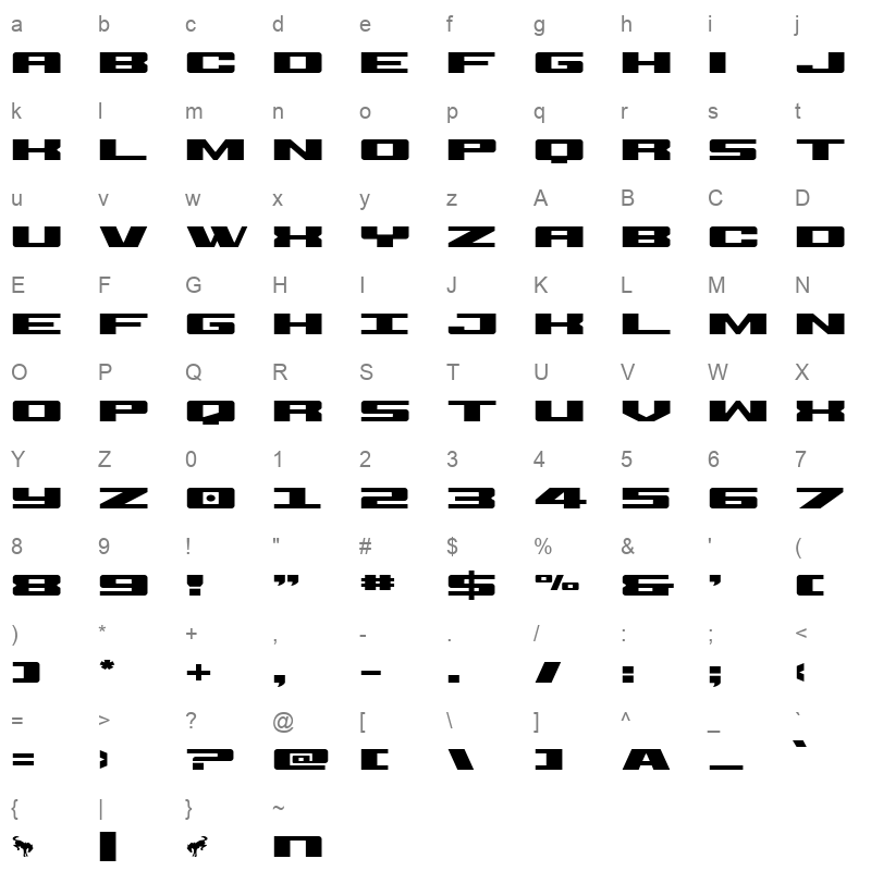 buckinbronc spaced expand Character Map