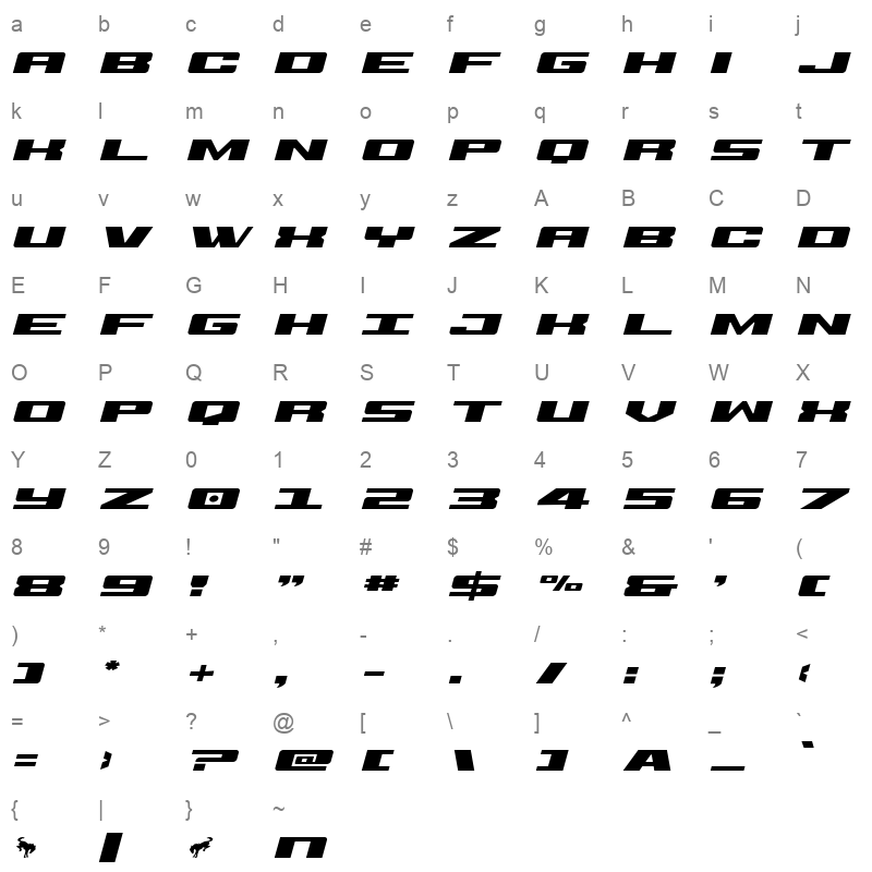 buckinbronc spaced expandital Character Map