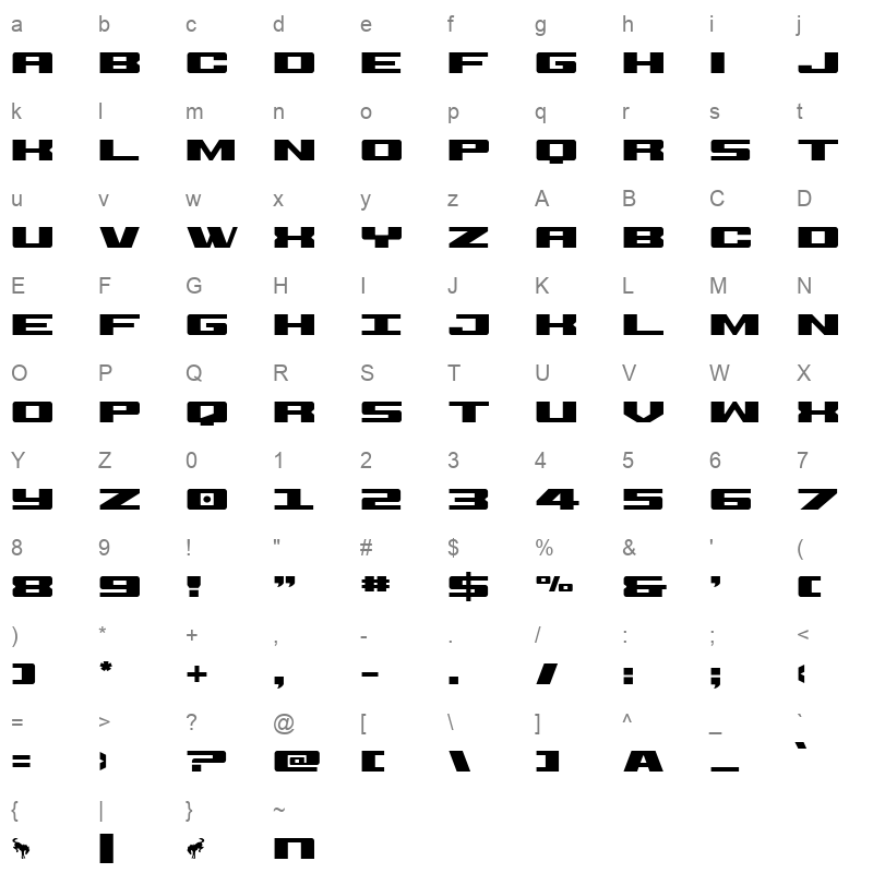 buckinbronc spaced Character Map