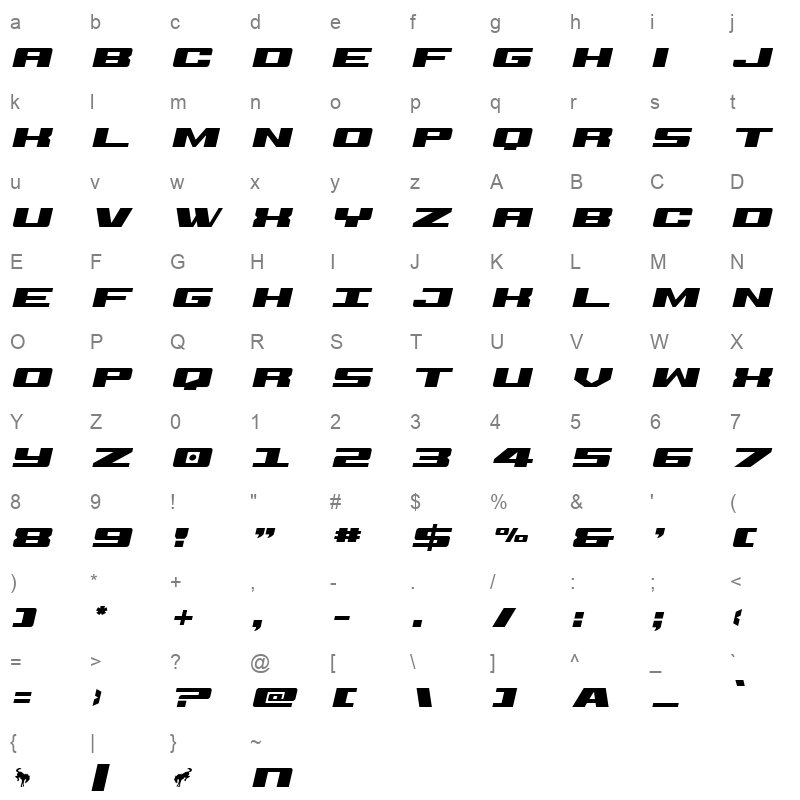 buckinbronc title ital Character Map