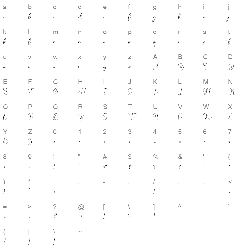 Bung Virgi TTF Character Map