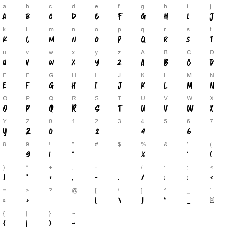 Byassa TTF Character Map