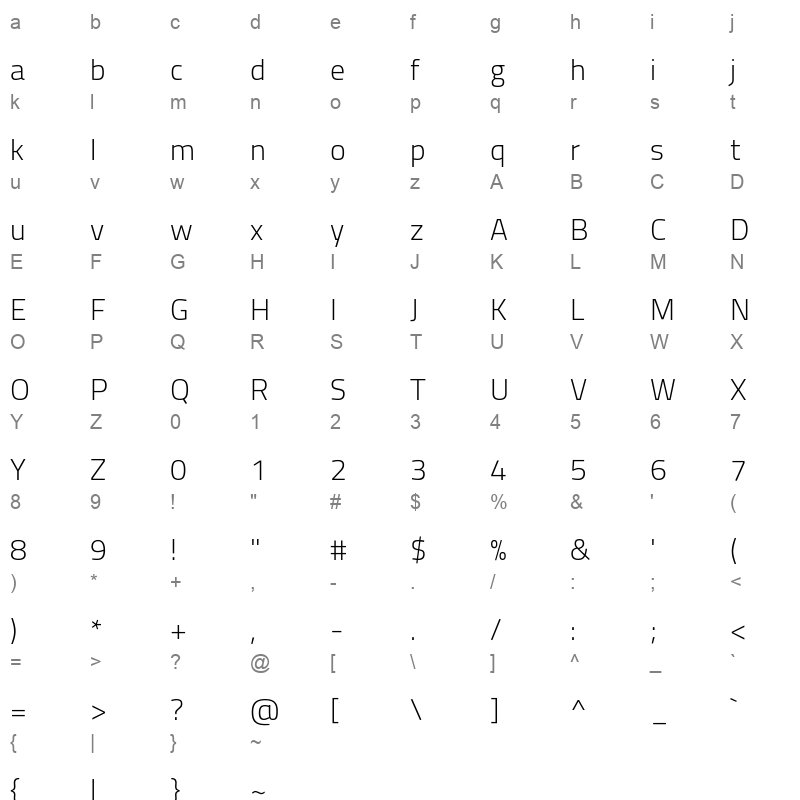 Cairo Light Character Map