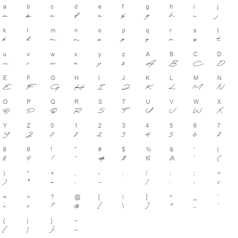 Calloveya Character Map