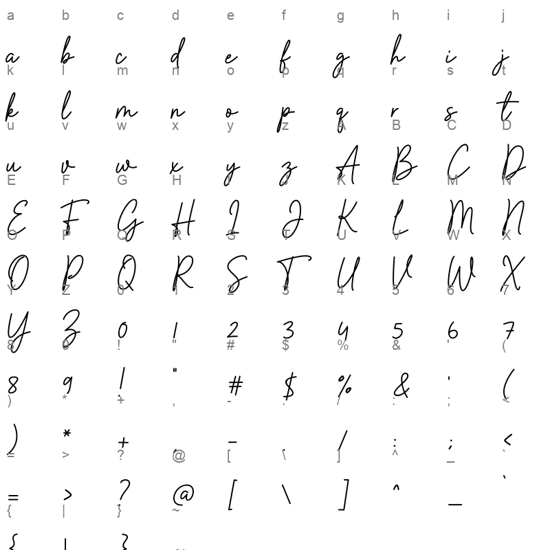 Camellia Signature otf Character Map