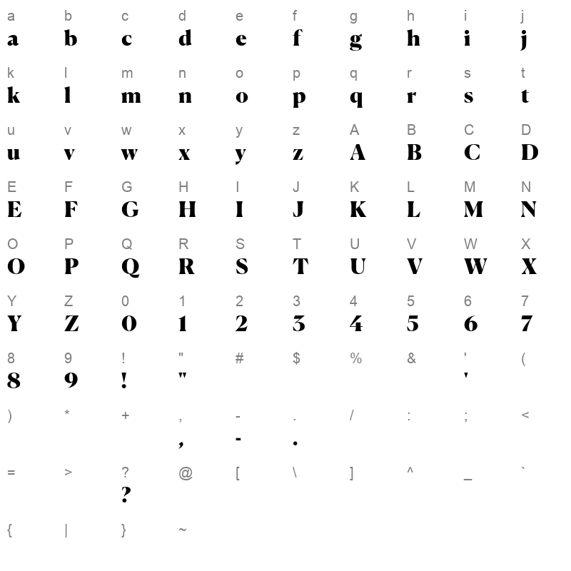 Canela Black Trial Character Map