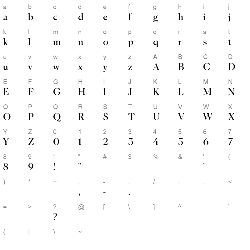 Canela Regular Trial Character Map