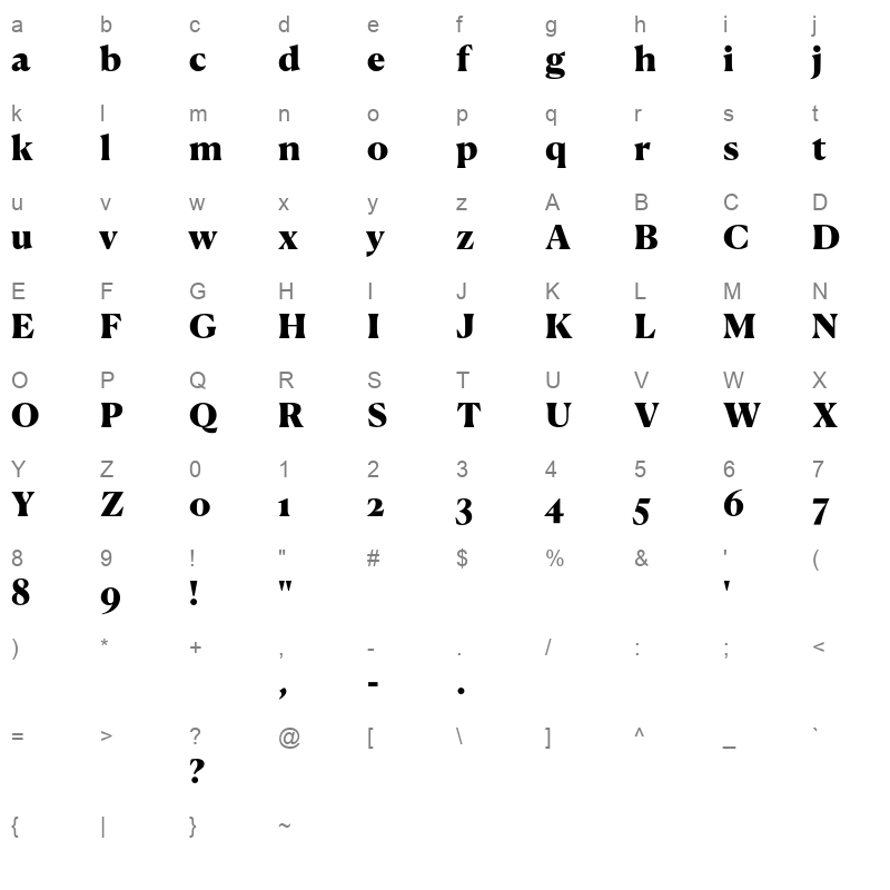 CanelaText Black Trial Character Map