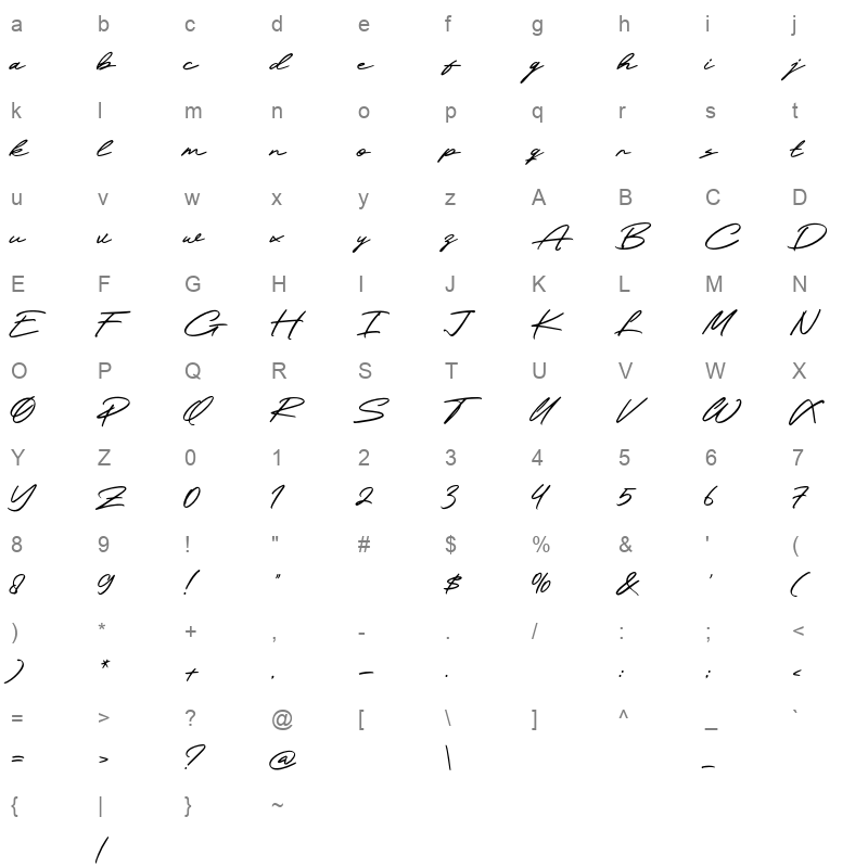 Cash role OTF Character Map