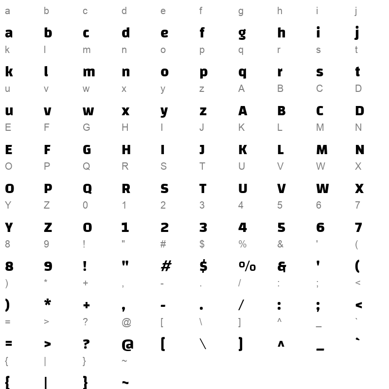 Changa Bold Character Map