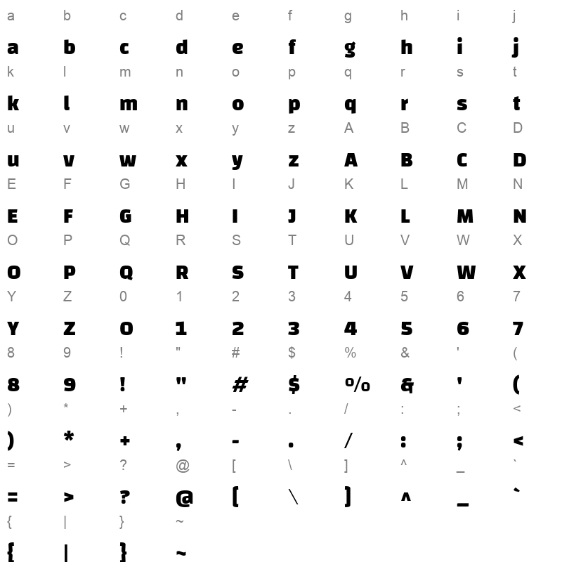 Changa ExtraBold Character Map