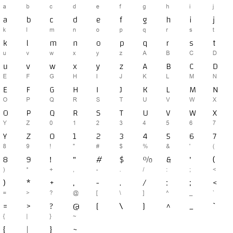Changa ExtraLight Character Map
