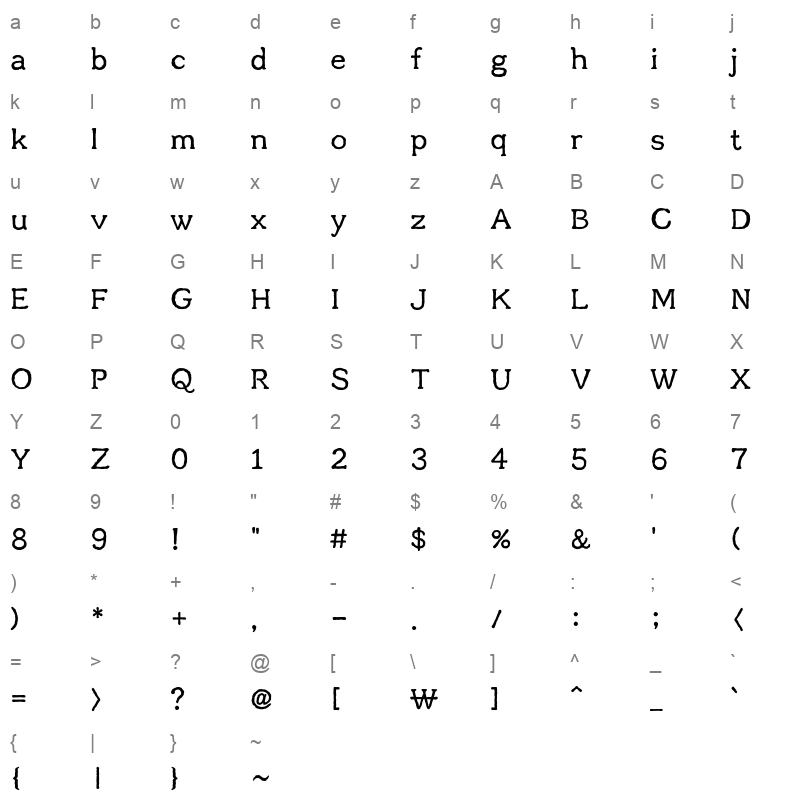 ChosunCentennial ttf Character Map