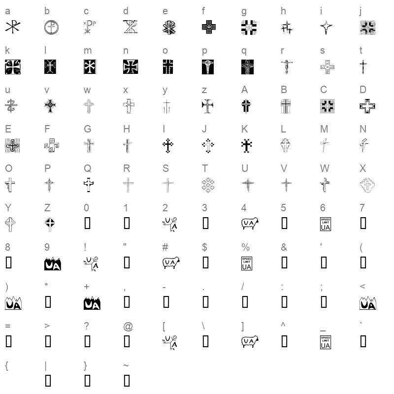 Christian Crosses II Regular Character Map
