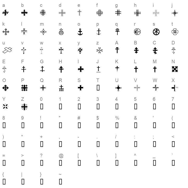 Christian Crosses III Regular Character Map