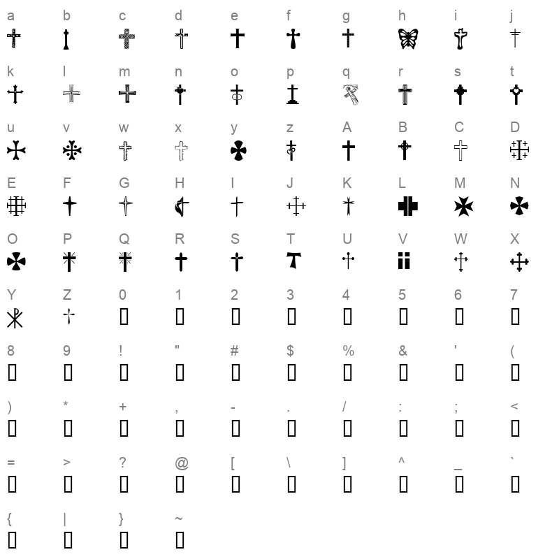 Christian Crosses Regular Character Map