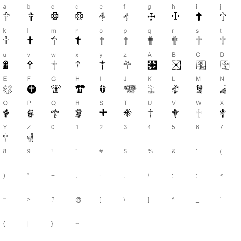 Christian Crosses V Regular Character Map