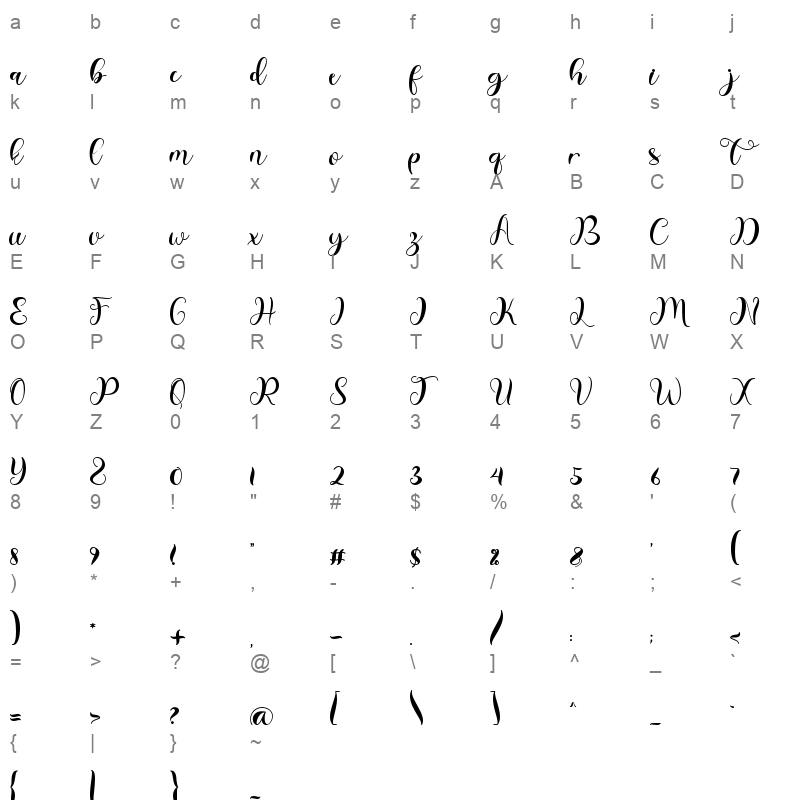 Christmas Script TTF Character Map