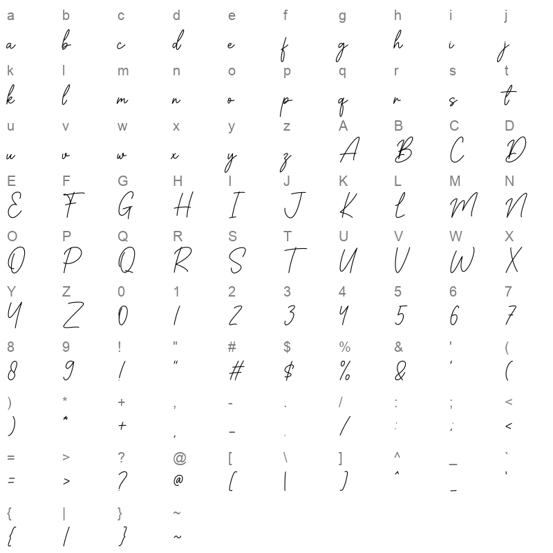 Claudia OTF Character Map